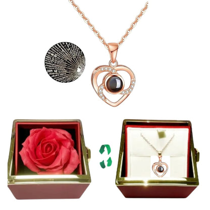 CAJA DE ROSAS ETERNA Y COLLAR "100 te amo"