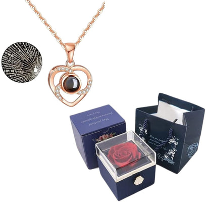 CAJA DE ROSAS ETERNA Y COLLAR "100 te amo"
